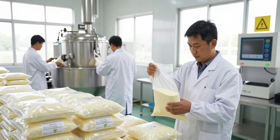 Production of lecithin powder in a modern facility showcasing quality and safety standards.